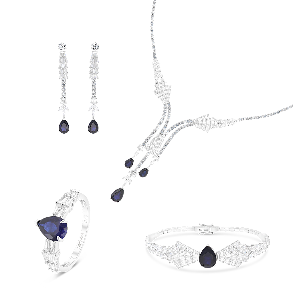 Sterling Silver 925 Set Rhodium Plated Embedded With Sapphire